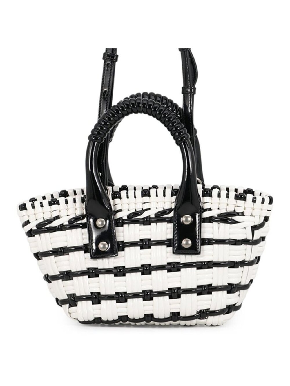 Balenciaga Patent Leather Bistro XXS 2-Way Shoulder Bag Basket Black White